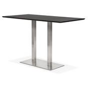 Table de bar haute design 'Tvillin XL' bois noir double pied central en métal brossé – 180 x 90 cm