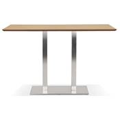 Table de bar haute design 'Tvillin XL' bois naturel double pied central métal brossé – 180 x 90 cm
