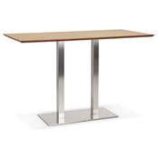 Table de bar haute design 'Tvillin XL' bois naturel double pied central métal brossé – 180 x 90 cm