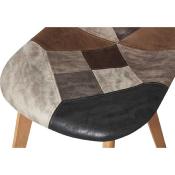 Chaise scandinave 'Ranch' patchwork grise vintage 4 pieds en bois naturel - Set de 2