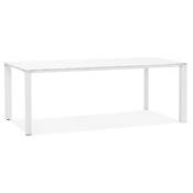 Grand bureau direction droit 'AFER GLASS XL' verre blanc pieds métal blanc et chromé – 200 x 100 cm