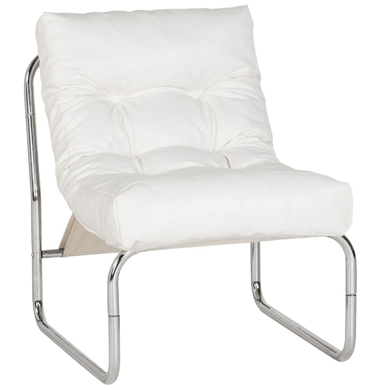 Fauteuil lounge 'Capiton' blanc pieds en métal chromé