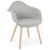 Chaise design scandinave  accoudoirs 'Kolor' en tissu gris avec 4 pieds en bois naturel