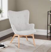 Fauteuil à oreilles capitonné design scandinave 'ELEGAN' en tissu gris pieds en bois naturel
