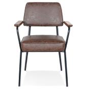 Chaise design à accoudoirs vintage 'FIFTY' assise marron et pieds en métal noir