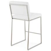 Tabouret de snack mi-hauteur design carré 'Skilder' capitonné blanc pieds acier brossé dossier haut