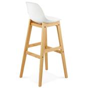 Tabouret de bar design scandinave 'Topo' blanc avec 4 pieds en bois naturel et dossier haut