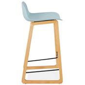 Tabouret de snack mi-hauteur design scandinave 'Skala' bleu pieds tréteaux bois naturel dossier bas