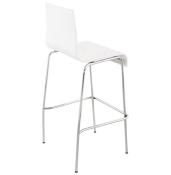 Tabouret de bar design 'Kadra' en bois blanc avec 4 pieds en métal chromé et dossier haut