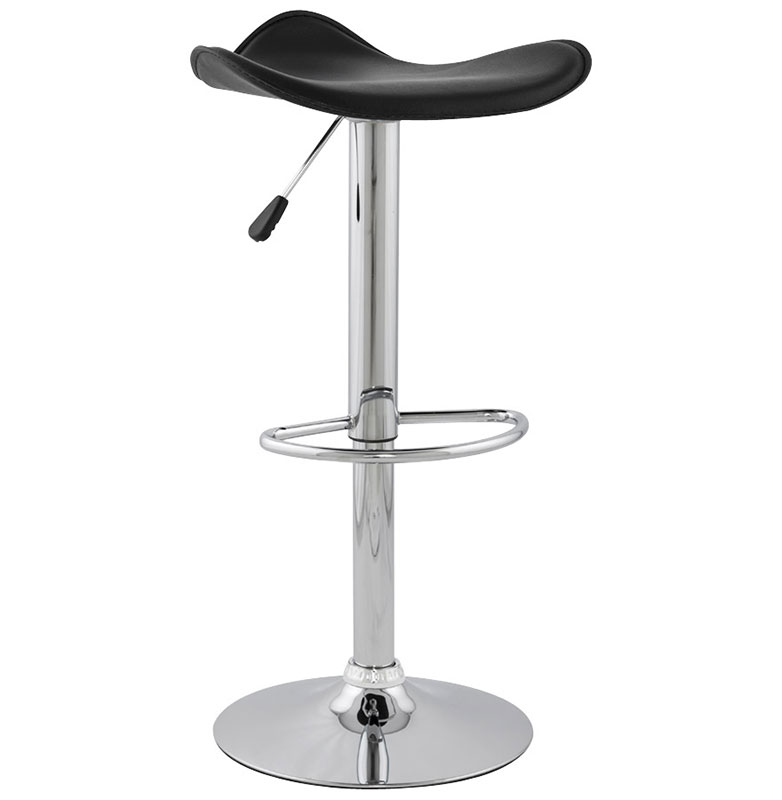 Tabouret de bar réglable design 'Torro' pivotant noir pied central et repose pieds en métal chromé