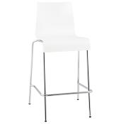 Tabouret de snack mi-hauteur 'Kadra Mini' blanc 4 pieds et repose pieds en métal chromé dossier haut