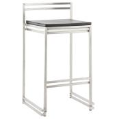 Tabouret de snack mi-hauteur empilable carré 'Iron Mini' noir pieds en métal brossé dossier bas