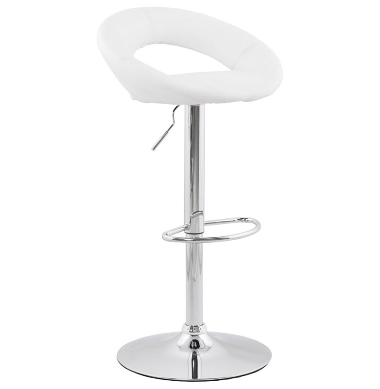 Tabouret de bar réglable design 'Kendo' pivotant blanc pied et repose pieds métal chromé dossier bas