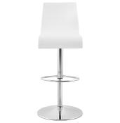 Tabouret de bar réglable 'Slider' pivotant bois blanc pied et repose pieds métal chromé dossier haut