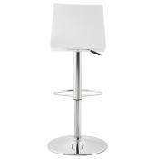 Tabouret de bar réglable 'Slider' pivotant bois blanc pied et repose pieds métal chromé dossier haut