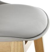 Tabouret de bar design scandinave 'Topo' gris avec 4 pieds en bois naturel et dossier haut