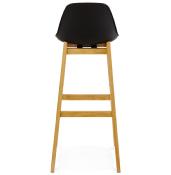 Tabouret de bar design scandinave 'Topo' noir avec 4 pieds en bois naturel et dossier haut