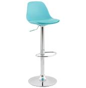 Tabouret de bar réglable design 'Sohoye' pivotant bleu pied et repose pieds chromé dossier haut