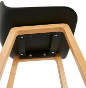 Tabouret de snack mi-hauteur design scandinave 'Skala' noir pieds tréteaux bois naturel dossier bas