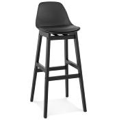 Tabouret de bar design scandinave 'Topo Black Edition' noir 4 pieds en bois noir et dossier haut