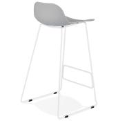 Tabouret de bar design 'Steel' gris pieds tréteaux et repose pieds en métal blanc et dossier bas