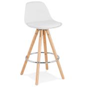 Tabouret snack mi-hauteur scandinave 'Circle Mini' blanc 4 pieds bois repose pied dossier haut