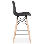 Tabouret de snack mi-hauteur scandinave 'Slakwood Mini' noir 4 pieds bois repose pieds dossier haut