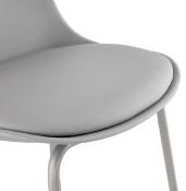 Tabouret de bar moderne 'Tekno' gris avec 4 pieds en métal gris et dossier haut