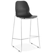 Tabouret de bar empilable design 'Great' noir avec 4 pieds pieds en métal chromé et dossier haut