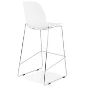 Tabouret de bar empilable design 'Great' blanc avec 4 pieds pieds en métal chromé et dossier haut