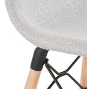 Tabouret de bar scandinave 'Verkwood' tissu gris clair 4 pieds bois repose pieds métal noir dossier haut