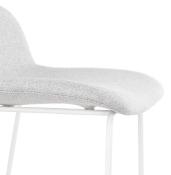 Tabouret de bar design 'Steel' tissu gris clair pieds tréteaux repose pieds métal blanc dossier bas