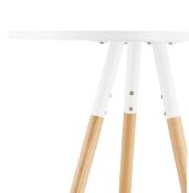 Table de bar haute scandinave ronde 'Syö' bois blanc 3 pieds en bois naturel et métal chromé