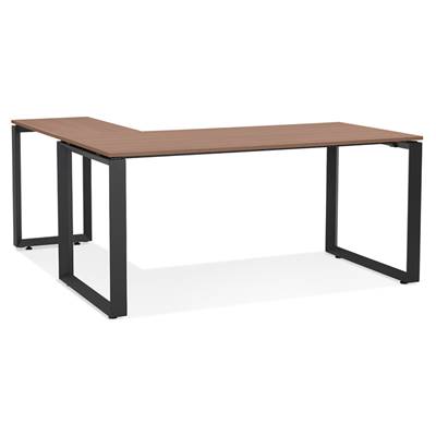 Bureau d'angle design 'MEET L' plateau en noyer avec pieds en métal noir - 160 cm