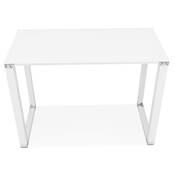 Bureau droit design haut 'HIGH GLASSTOP' en verre blanc pieds métal blanc et chromé – 140 x 70 cm