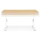 Bureau droit réglable en hauteur design 'MODULARE MINI' en bois pieds en métal blanc - 140 x 70 cm