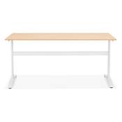 Bureau droit / table de travail design 'DISEGNO' en bois naturel pieds métal blanc - 160 x 80 cm