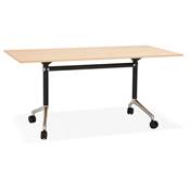 Bureau droit / table de travail pliante design 'ARCHI' bois naturel pieds métal noir - 160 x 80 cm