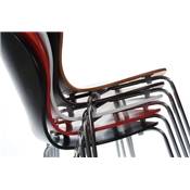 Chaise design 'Funny' en bois rouge avec 4 pieds en métal chromé