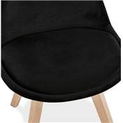 Chaise design 'Milano' en velours noire avec 4 pieds en bois naturel