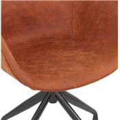 Chaise design à accoudoirs 'TICKY' en microfibre marron avec 4 pied en métal noir