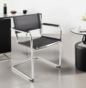 Chaise design à accoudoirs pour bureau ou salle de réunion 'STANDARD' noire pieds en métal chromé