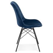 Chaise design style baroque 'GORD' en velours bleu et 4 pieds avec croisillons en métal noir