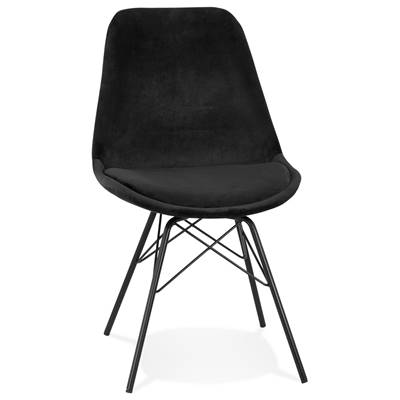Chaise design style baroque 'GORD' en velours noir et 4 pieds avec croisillons en métal noir