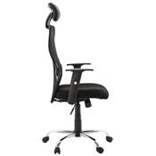 Fauteuil de bureau design à roulettes appui tête dossier haut 'HELPER' noire en tissu pieds chromés