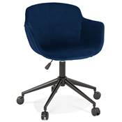 Chaise design de bureau à roulette 'SOFT' en velours bleu avec 5 pieds en métal noir