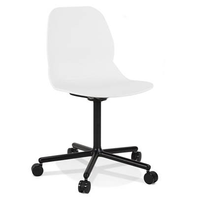 Chaise de bureau design à roulettes dossier bas 'SCRIB' blanche avec pieds en métal noir