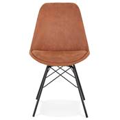 Chaise design 'GORD' en microfibre marron et 4 pieds avec croisillons en métal noir