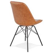Chaise design 'GORD' en skaï de qualité marron et 4 pieds avec croisillons en métal noir