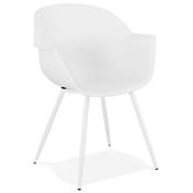 Chaise style industriel design à accoudoirs 'EXPO' blanche avec 4 pieds en métal blanc